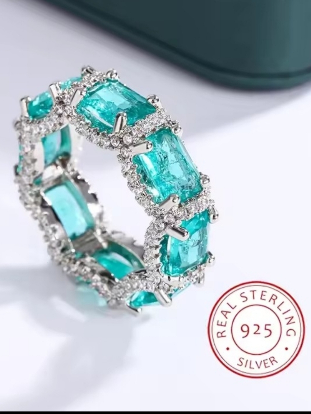 High-end Jewelry Heavy Industry Inlaid Aquamarine Topaz Ring 925Sterling Silver